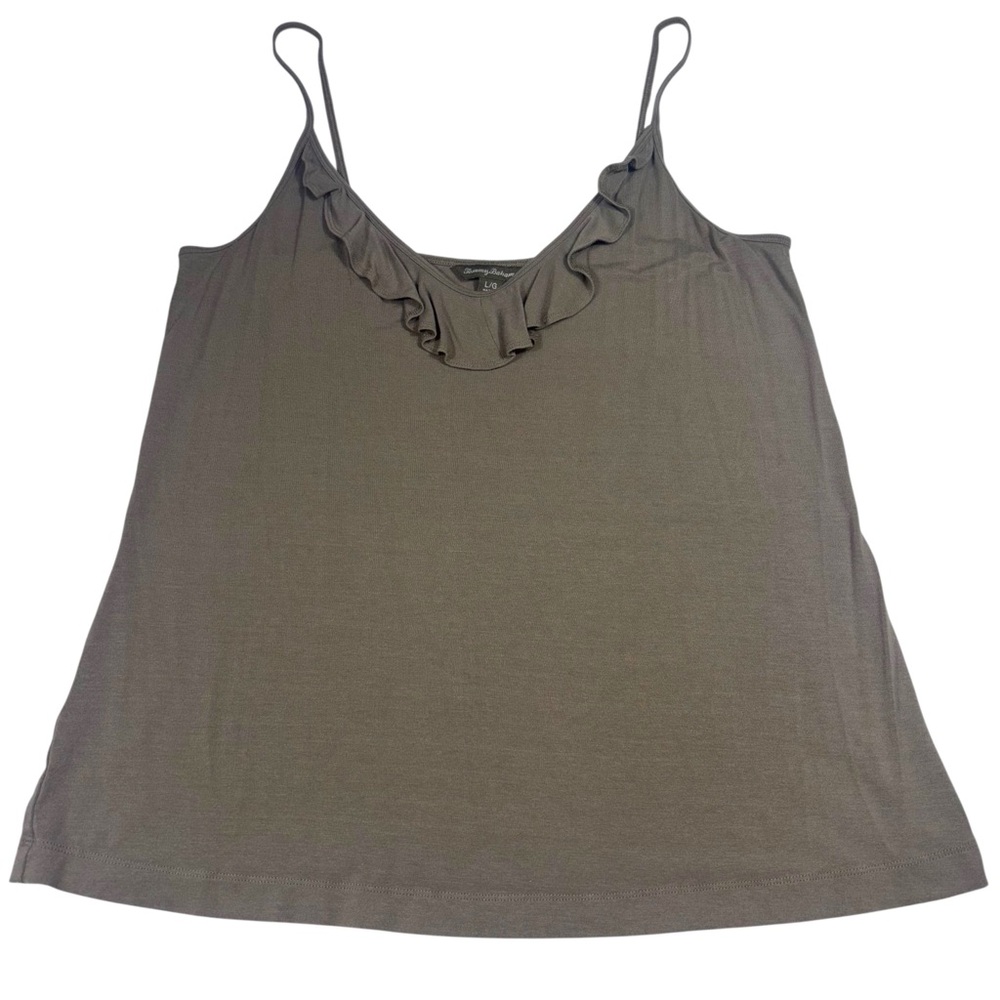 Tommy Bahama Women‎ Large Green Tank Top Ruffle Spaghetti Adjustable Strap Top